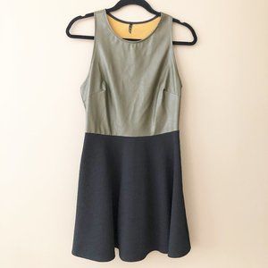 Vijo Couture Faux Leather Racerback Sleeveless Skater Dress Olive Green Black L